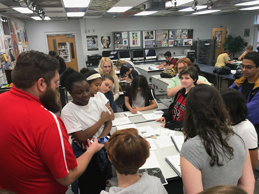 Photography teacher Alex Garver collected the students Inktober pieces during the meeting on Friday, Oct.6 and captured a photograph of them for the Lake Brantley fine arts instagram. Garver actively posted student works from different prompts of the inktober list throughout the month.