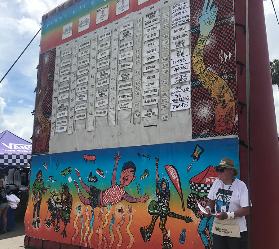 The Vans Warped Tour inflatable schedule, tours nationwide with the bands. The inflatable displayed the schedule for the Vans Warped tour in Orlando on Friday, Aug. 3.