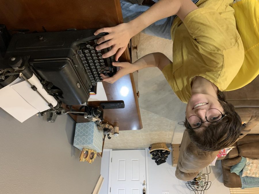 On April 3, Senior Joelle Wittig tries out her typewriter as she works to fix it up. It was so exciting to see it start to type, Wittig said. The ribbon I got wasnt the right size but it was enough for it to type and it gave me motivation to continue working on the project.