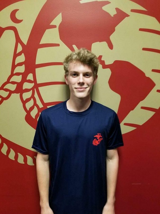 Senior Ethan Jorgensen poses for his official picture as a Poole. Ethan is registered to begin training for the marines but has yet to start the 13 week training. 