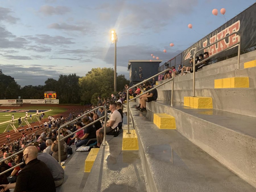 Many students, parents and fans packed the stands at Tom Storey Field. Masks and social distancing were not enforced, but safety was practiced modestly throughout the limited space. 