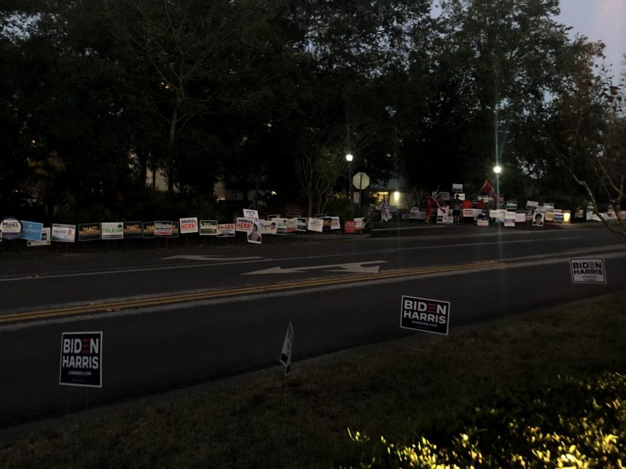 One of the locations voters could cast their ballots was at the Seminole County Public Library. In political spirit, numerous signs and flags were placed along the side of the road in hopes to sway voters’ decisions and present candidates on their way to fill out this years ballot.
