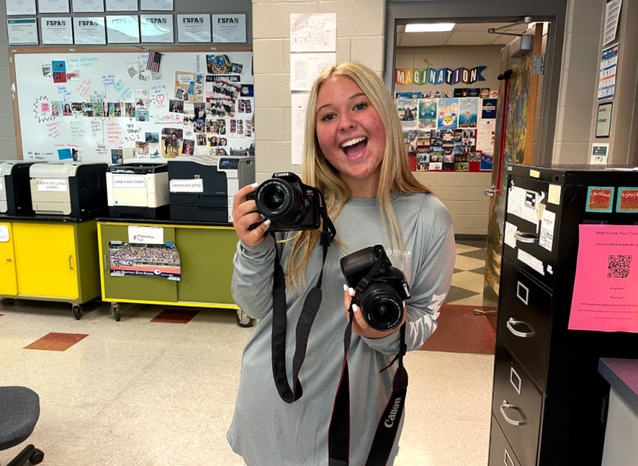 Treasurer of film club and junior Hannah Williams has fun with cameras. I’ve never worked with film so I think it will just automatically increase my interest. I know only like two people that have worked with film in that class so it is pretty cool that we are all new to it.