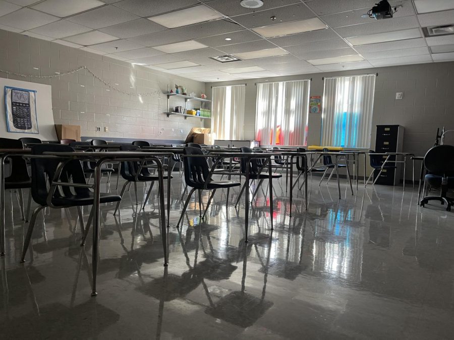 The ongoing staff shortages within the local community have negatively impacted the school district, businesses and students. This classroom, now unused, was once full of students, but has been unfilled for weeks after a major schedule change occurred due to the insufficient resources for students and teachers.