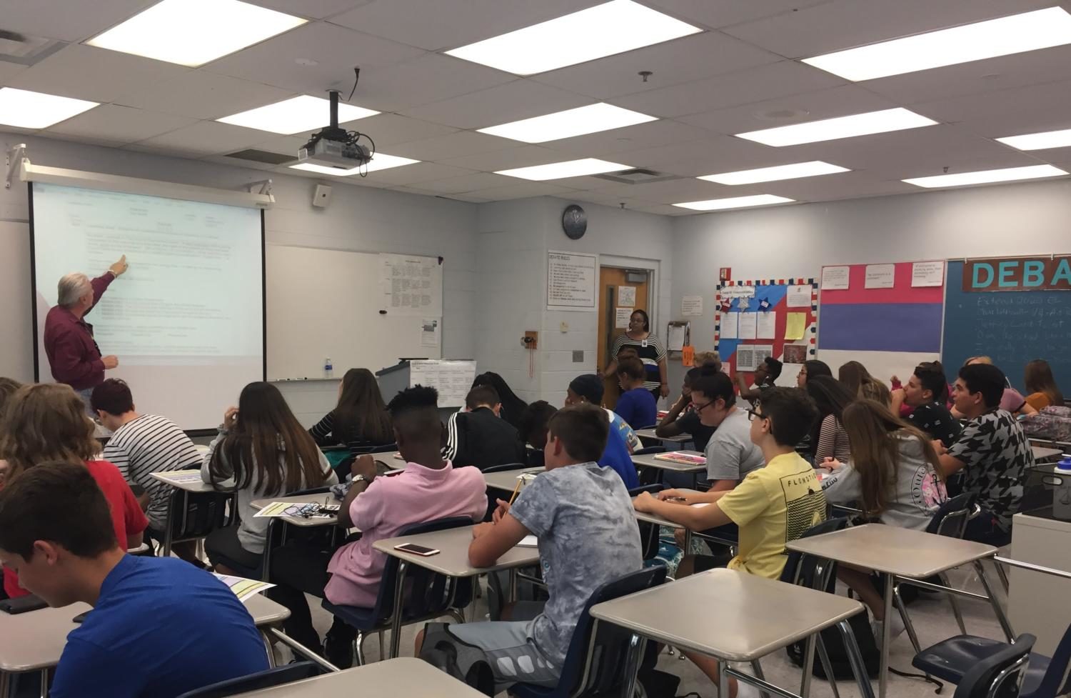 In room 7-221 on Wednesday August 23, debate and speech teacher Dan Smith leads his students on a debate topic. Debate class allows students to broaden their understandings on other opinions.