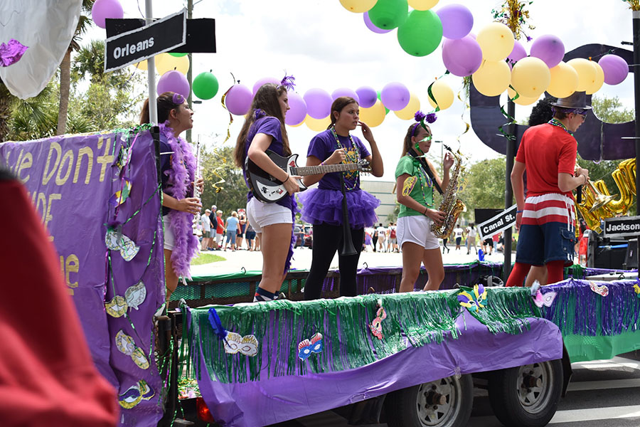 The Lake Brantley class of 2019 makes their way down to Forest City Elementary school to show off their Brantley pride. The theme for homecoming week was Mardi Gra.