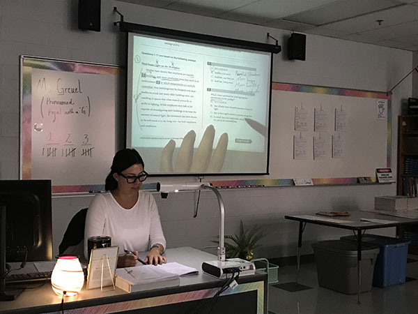 Audra Greuel teaches her English 4: Florida College Prep from her desk in classroom 7-111 on Thursday September 21. Greuel teaches four periods of English 4: Florida College Prep.