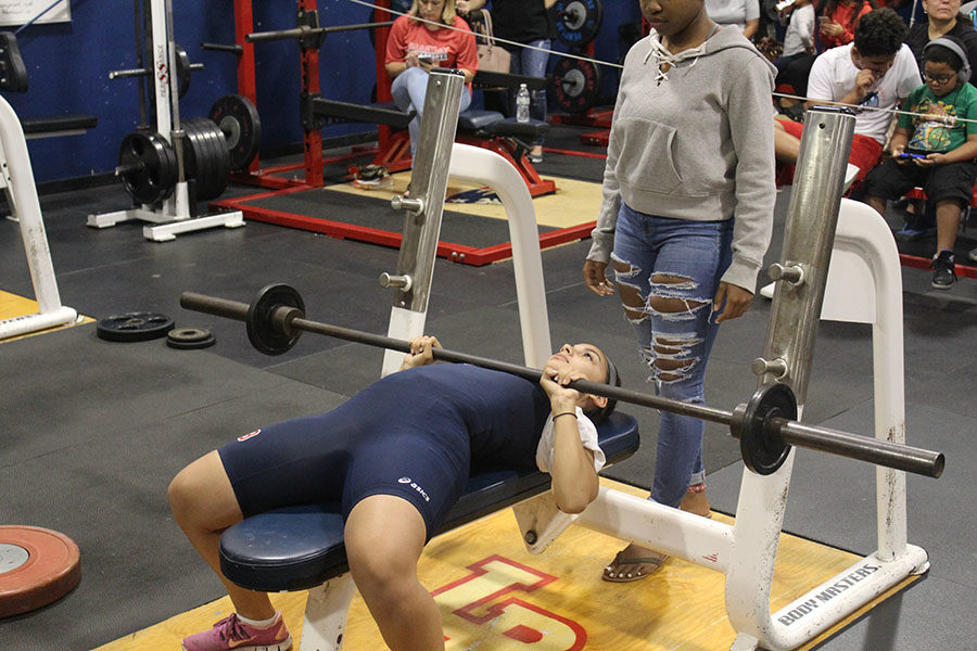 Senior Nellie Scalise begins her bench weight at 65 pounds on Wednesday, Nov. 1. She has competed for Lake Brantley girls weightlifting ever since she was a freshman.