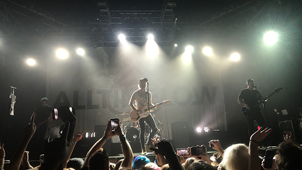 On Tuesday, Nov. 28 lead musician of rock band All Time Low was singing their hit song "Kids in the Dark" following their opening acts. The band performed an extended set list due to the cancellation of their earlier show time. 