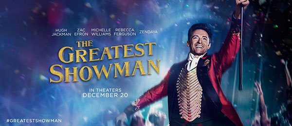 The Greatest Showman movie poster shows actor Hugh Jackman in front of a big-top circus.