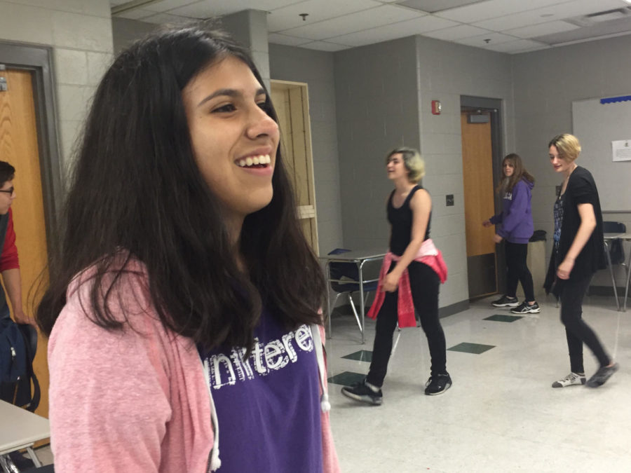 Freshman Sabrina Valdivia smiles in room 6-205 on Thurs., May 17 after she completes a successful run through of the song “Mic Drop” by the K-Pop band BTS.  “Not a lot of people are very accepting of K-Pop music,” Valdivia said. “In this club, it’s a place where a lot of people come together and it’s great.”
