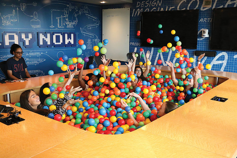 The chosen AP Computer Science students from Seminole and Orange county schools take a break from coding to have fun in the ball pit at Electronic Arts. These students had the opportunity to spend a week of their summer with the company Electronic Arts.