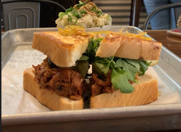 The Market On Souths version of a pulled pork sandwich contains jack fruit instead of meat, making it vegan friendly. The jack fruit sandwich is a worthy opponent for pulled pork. 