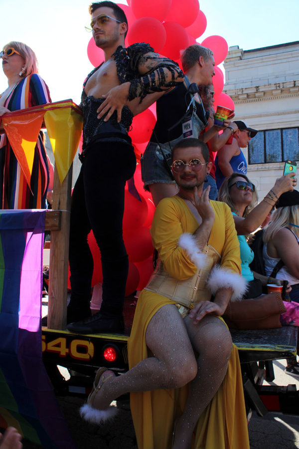 A Drag Queen poses on the back of a truck that guides their organization through the parade where they hand out candy and chant with the crowd. The LGBT+ community and allies celebrated Orlando Pride on Saturday, Oct. 13, at Lake Eola from 10 A.M. to 10 P.M.