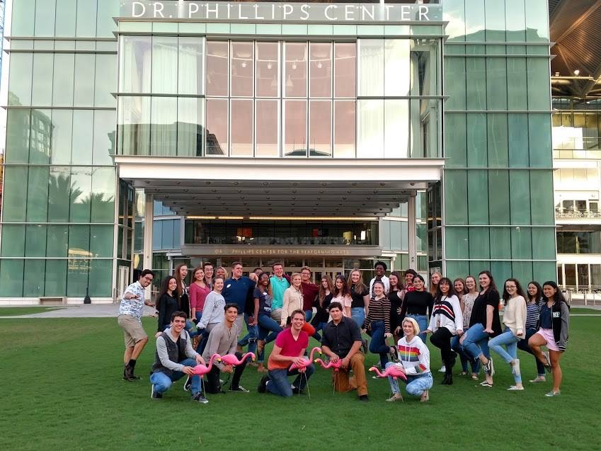 Students are pictured in front of the Doctor Phillips Center at one of the first ambassador meetings in October. Teens from multiple counties are selected for the program and are required to go to meetings and have opportunities to attend shows.