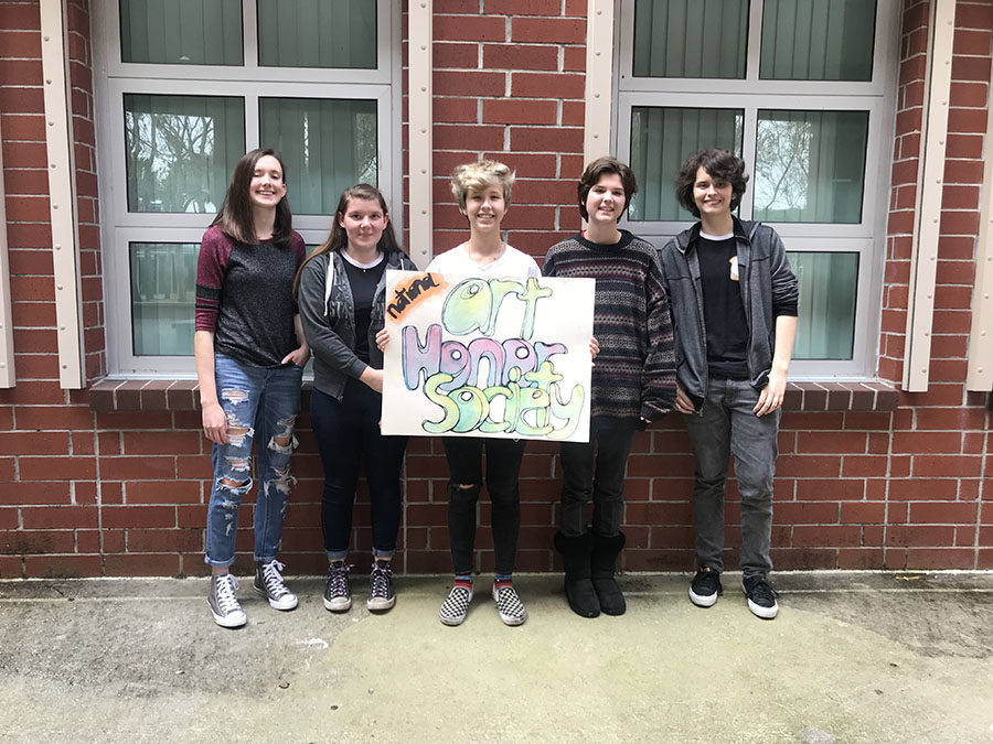 Seniors Cara Crawford, Devyn Nance, Madeline Wheaton, Emily Woods, and August Esbjorn-Witt are the 2018-2019 officers for the Art Honors Society.