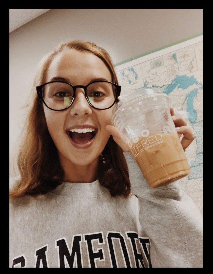 During sixth period, senior Madison Harris poses with her caramel cold brew from FIlterd Coffee and Cuisine. If the convenience and taste was not enough to convince you, allow me to introduce you to perhaps my favorite part of Filtered, the aesthetic appeal, Harris said.