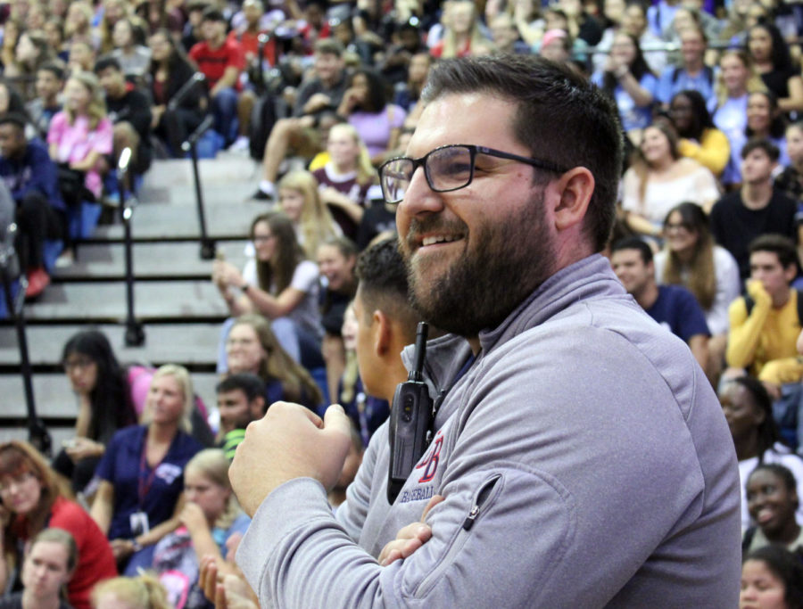 Principal Brian Blasewitz attends his first pep rally on August 23.  As the football season kicks off so does his career as the new principal at Lake Brantley.