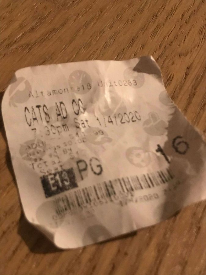 Ticket from Cats movie on Saturday January  4th.