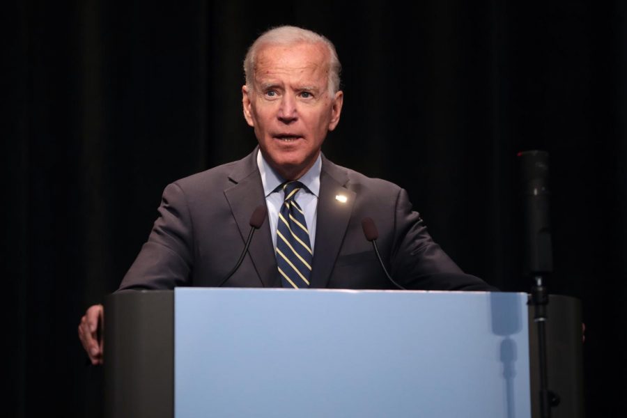 Former Vice President of the United States Joe Biden speaking with attendees at the 2019 Iowa Federation of Labor Convention hosted by the AFL-CIO at the Prairie Meadows Hotel in Altoona, Iowa.