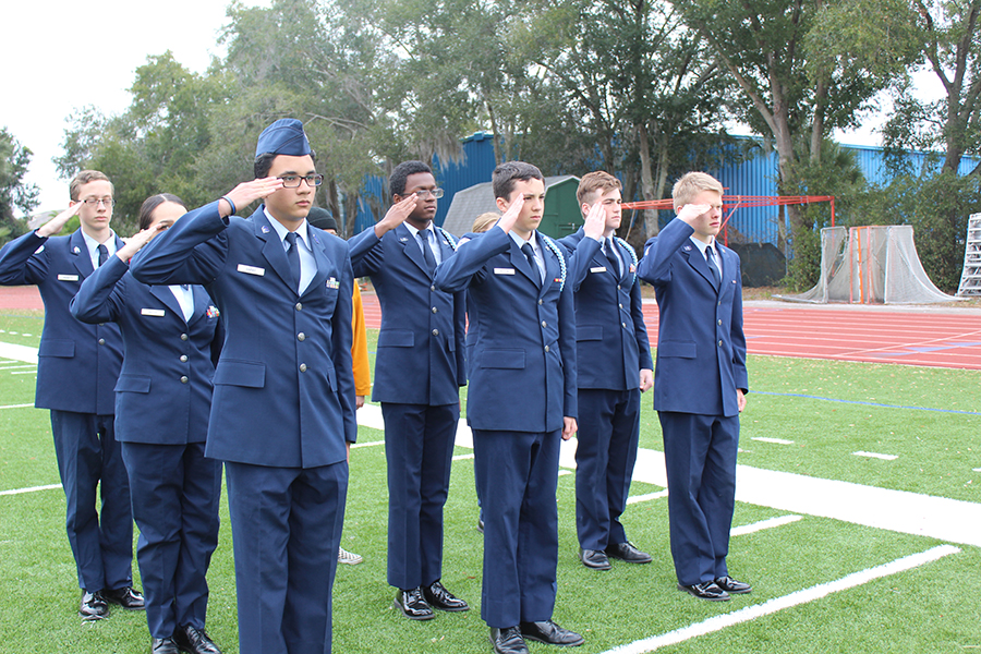 On Wednesday, Jan. 22, JROTC cadets practice commands during drill practice.