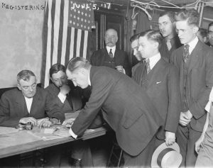 In New York City on June 5, 1917 men lined up to register for the draft. Young men throughout history have been required to register for the draft once they turned 18 years old. 