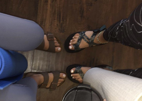 Freshman Delany Taylor loves wearing her Chaco’s everywhere on the weekends, they’re especially good for doing things like yoga. They’re easy to slip on and very comfortable, much like the Birkenstocks that are also shown in the picture.