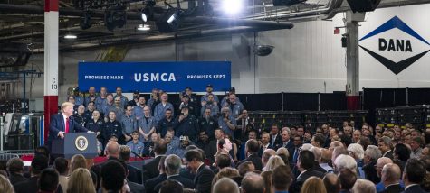Former President Donald Trump gives a speech to workers at a manufacturing plant in Mich. after signing the United States- Mexico- Canada Agreement, a replacement for NAFTA. Although most of his speeches do not result in violence, Trump draws people in with his words, and taking advantage of that could lead to violence, like on Jan. 6.
provided by the Trump Administration