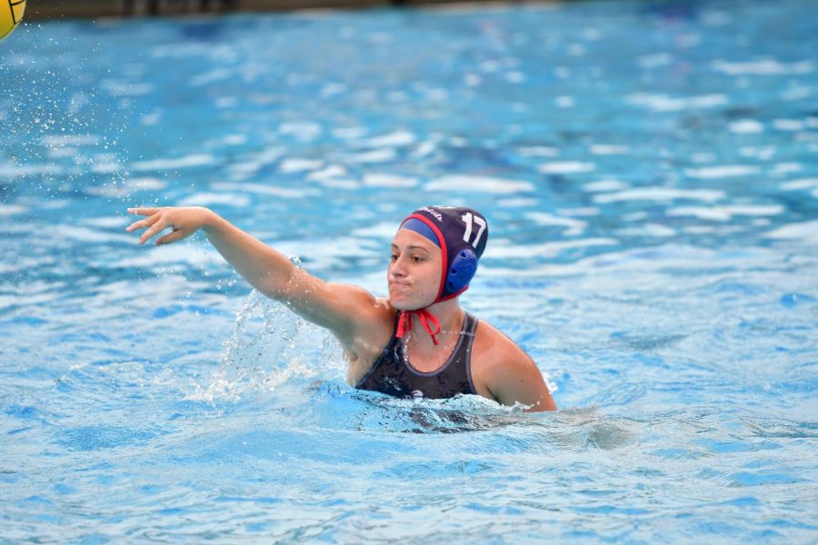 Junior Samantha Cyr is winding up to score her first goal of the game against Boone High School at Lake Brantleys pool. It was the teams first goal of the game in the third quarter with five minutes left. This sparked a 5-0 scoring run for the Lady Patriots. The team played like a different team as they played with excitement. Samantha ended the game with two goals. 