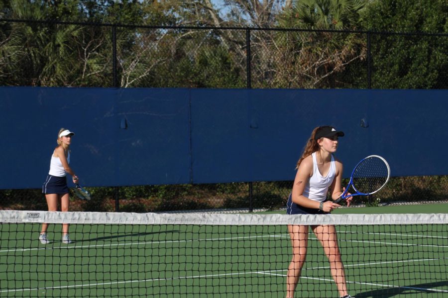 Unlike years prior, the ability for tennis players to receive instruction and practice before the start of the tennis season was lessened because of the onslaught of restrictions regarding COVID-19. Sophomore Delaney Taylor on the girls’ varsity tennis team has felt the effects firsthand, but found a way to improve and compete with the competition. “Last week we won both of our doubles and singles games,” Taylor said. I believe the doubles score was eight to one and the singles score was eight to two.”