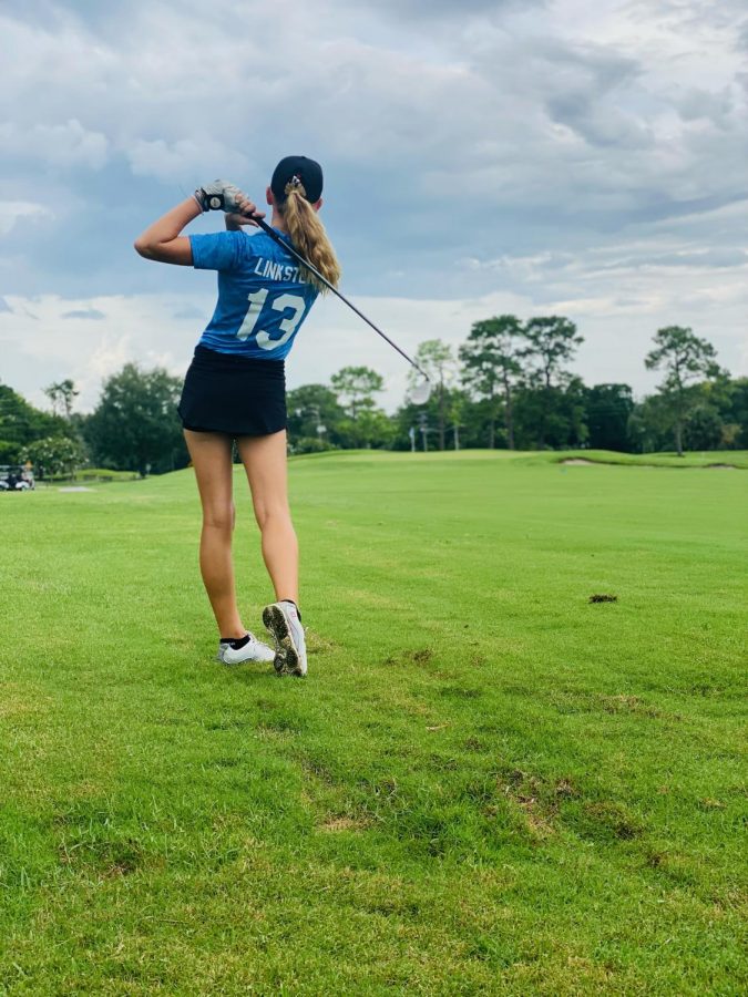 Bretton Mackiewicz hits a golf ball at Wekiva Golf Club on Thursday, Aug. 26. Contributing to the team’s victory, Mackiewicz has a fond outlook on the match. “We won by 16 strokes,” Mackiewicz said. “After the match we all had a dinner together.”