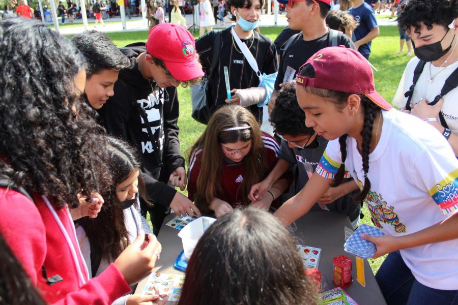 Students play La Lotería at the Hispanic Heritage Festival on Friday, Oct 15. La Lotería is a game similar to bingo, but uses images instead of numbers, and is originally from Mexico.
