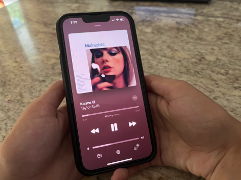A student listens to Karma off Taylor Swifts 10th studio album Midnights, released on Oct. 21, 2022. The album is already breaking records, with it becoming the most streamed album within its first 24 hours of release on Spotify, Apple Music and Amazon Music. 