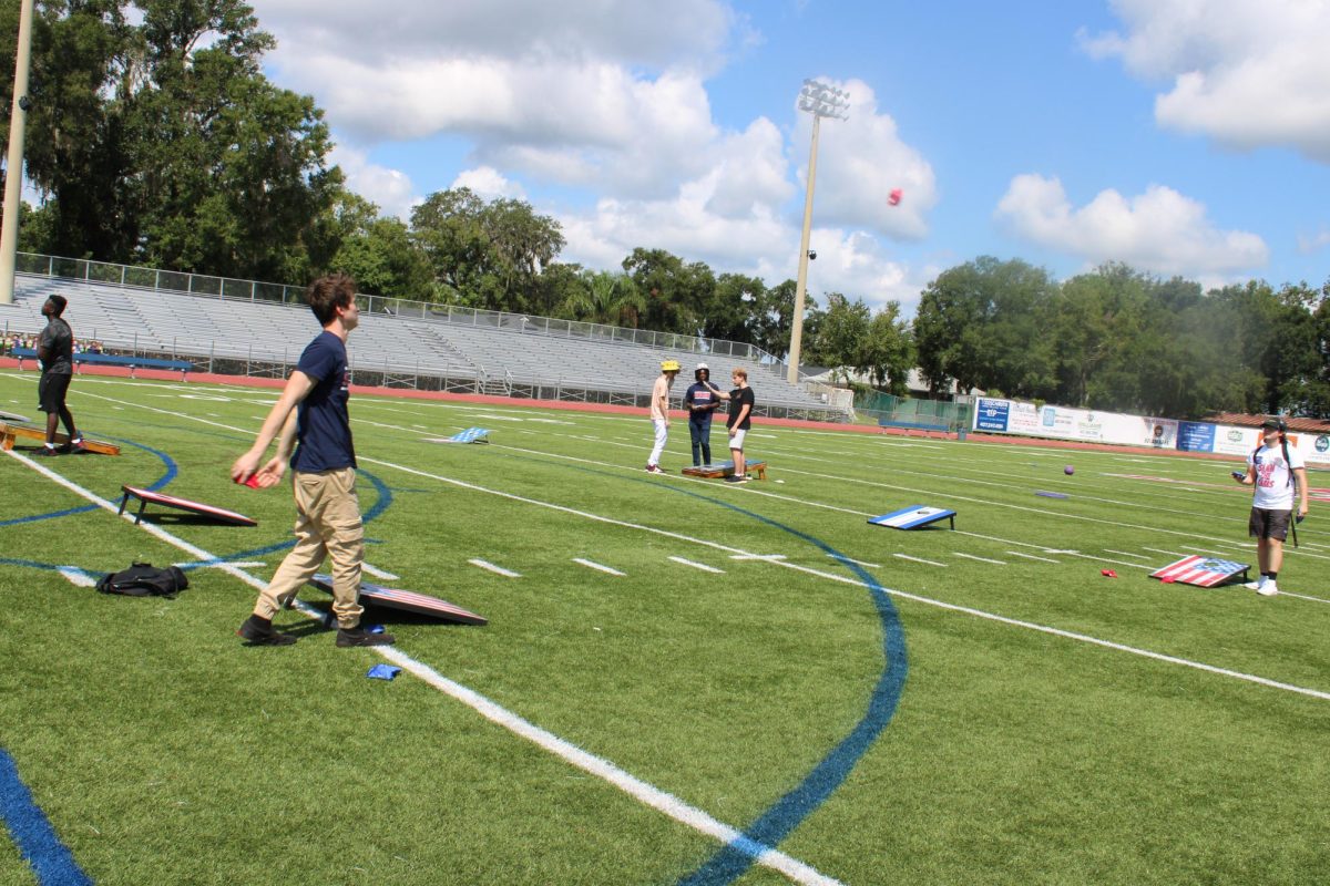 During the lunch, games such as cornhole and spikeball were available on the football field for seniors to play. Things got competitive as friends faced off against each other in intense matches.