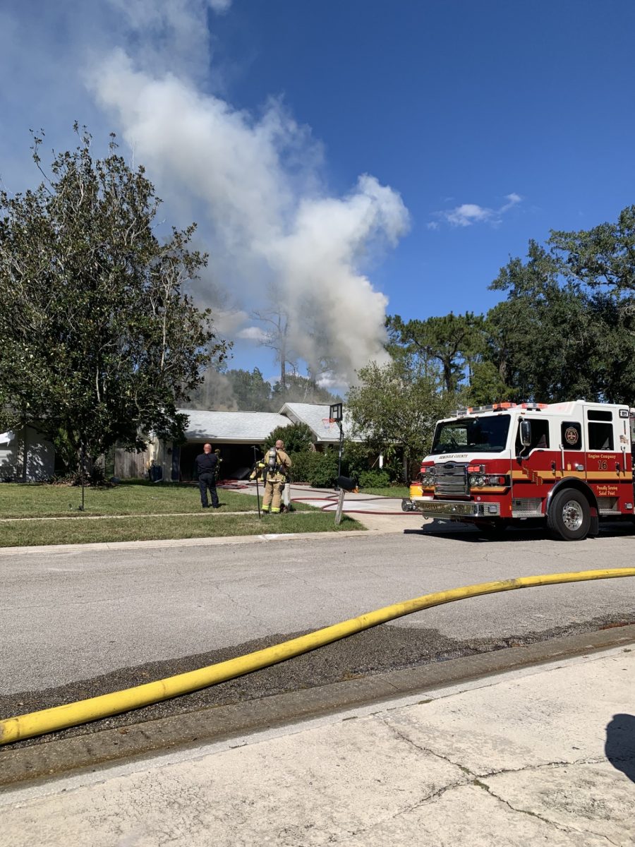 One of the fire trucks on the scene of the house fire on Hornbeam Drive. The fire went through the attic and roof, however no one was hurt. Seminole Countys Fire Department was quick to step in and put it out.