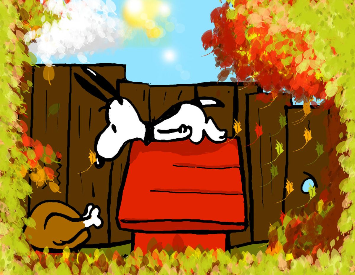 Snoopy is a titular character in the Charlie Brown holiday specials, and is seen celebrating Thanksgiving in the special "A Charlie Brown Thanksgiving".